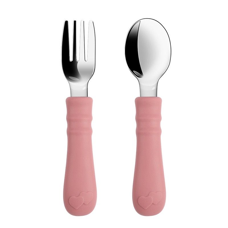 Bestikk med gaffel og skje - mørk rosa
